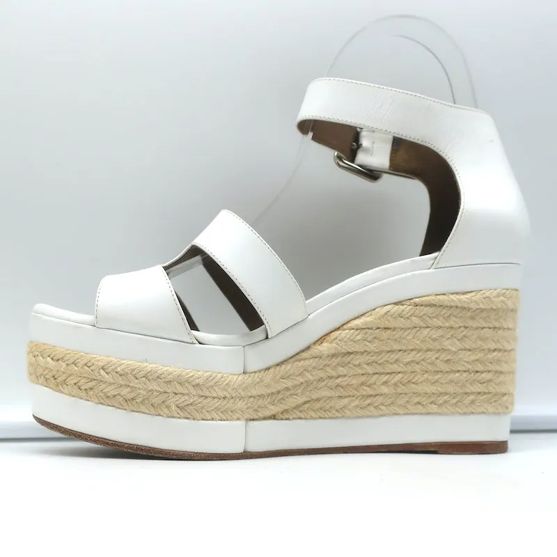 Hermes Ilana Espadrille Wedges White Leather Size 36 Platform Sandals