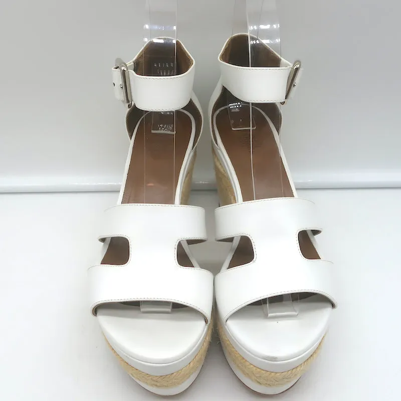 Hermes Ilana Espadrille Wedges White Leather Size 36 Platform Sandals