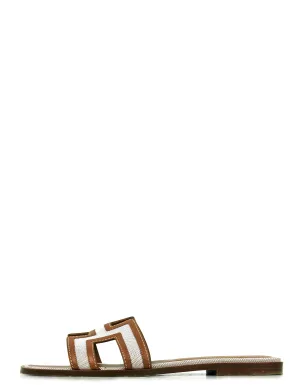 Hermes Noisette/ Beige Toile Oran Sandals sz 39.5