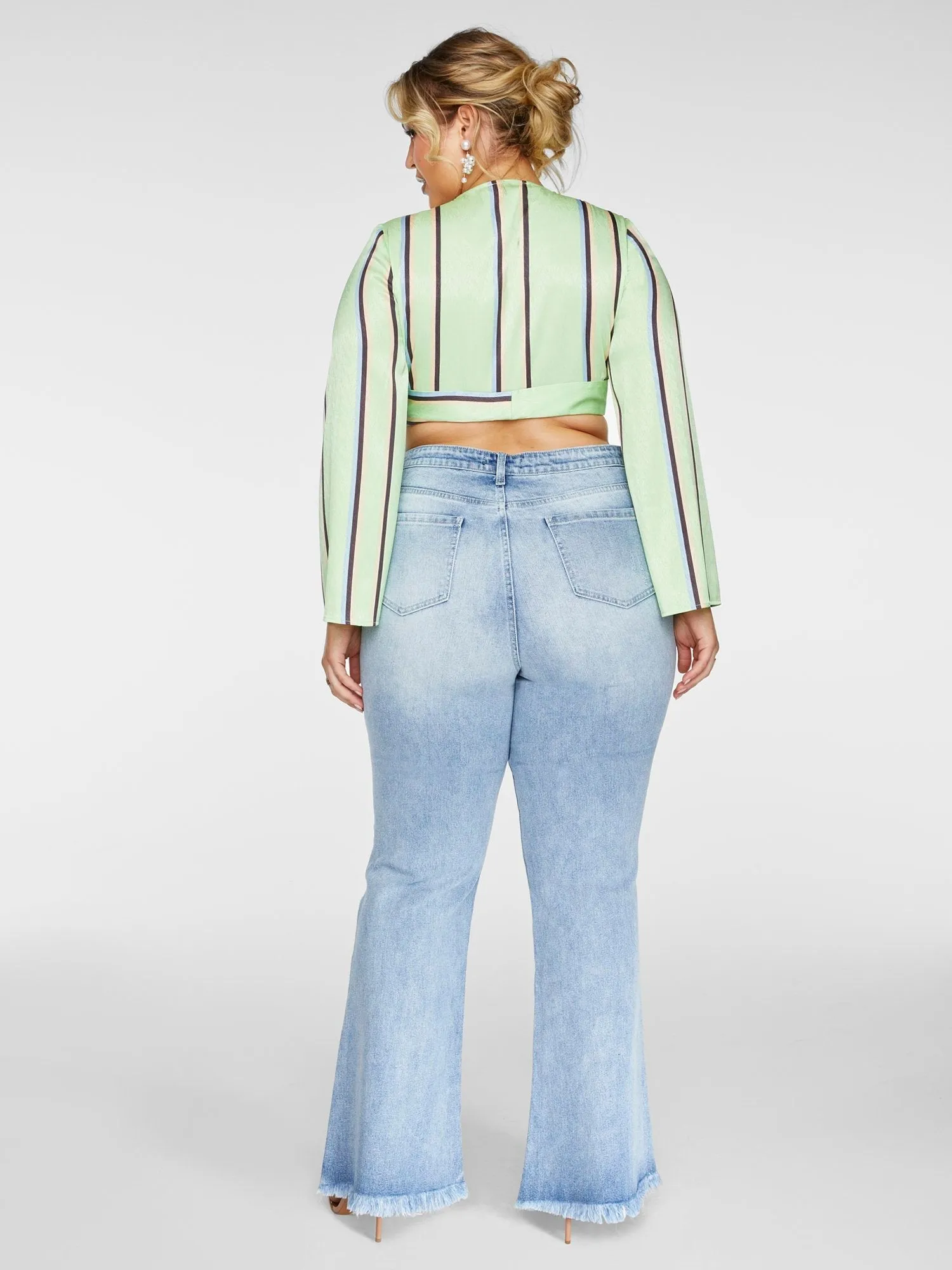 High Rise Destructed Light Wash Flare Jeans