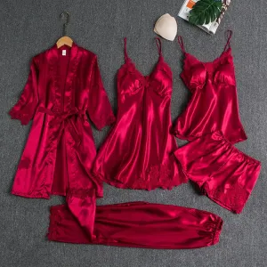 Ice Silk - 5-Piece Nightgown Set