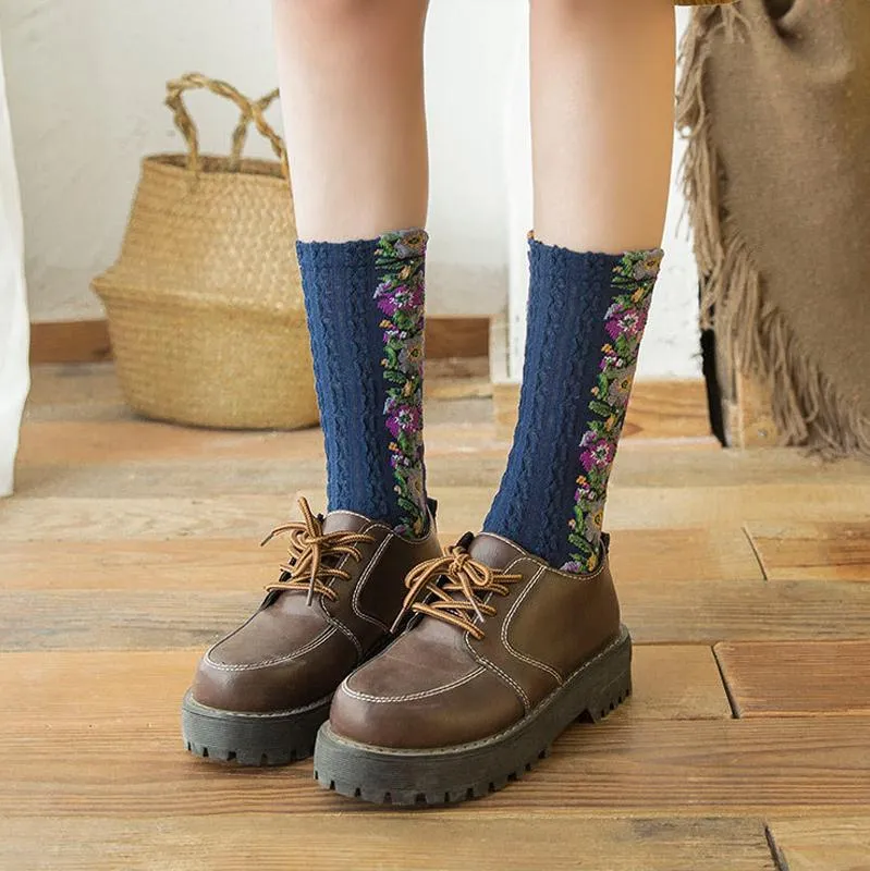 Idearock Vintage Embroidered Floral Socks (5 pairs)