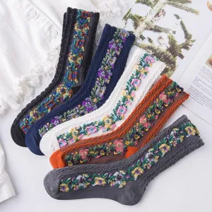 Idearock Vintage Embroidered Floral Socks (5 pairs)