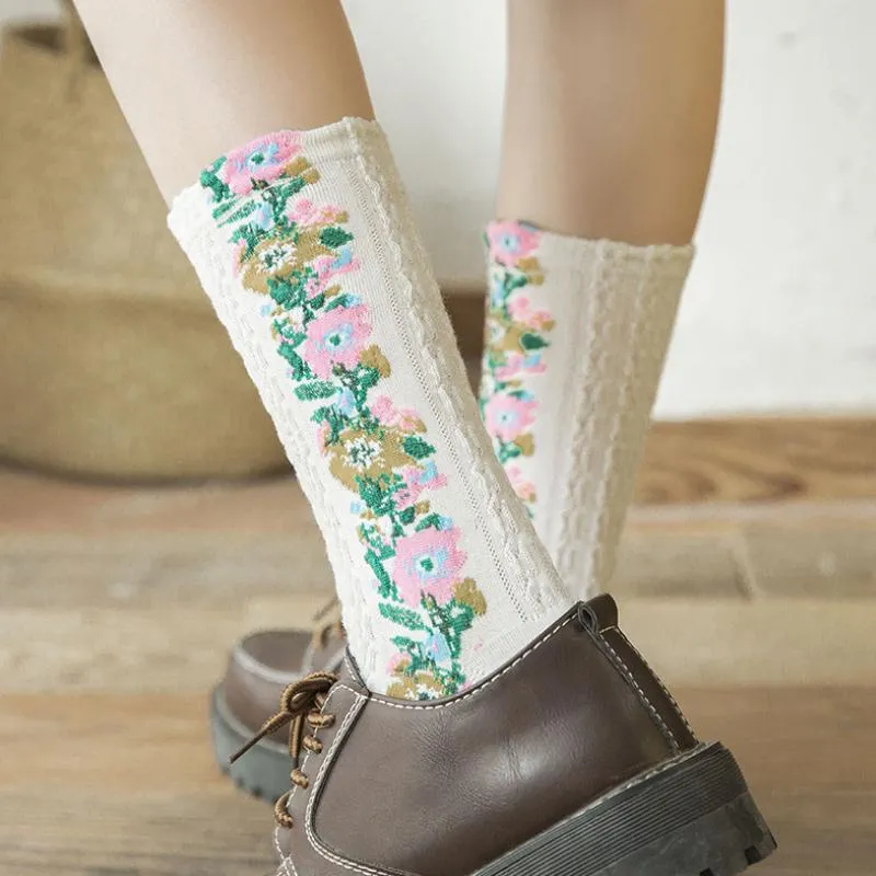 Idearock Vintage Embroidered Floral Socks (5 pairs)