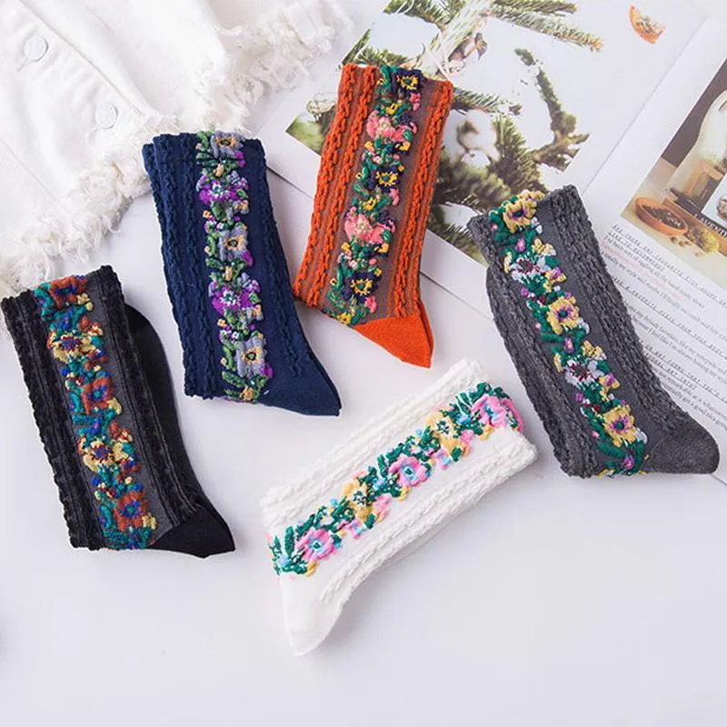 Idearock Vintage Embroidered Floral Socks (5 pairs)