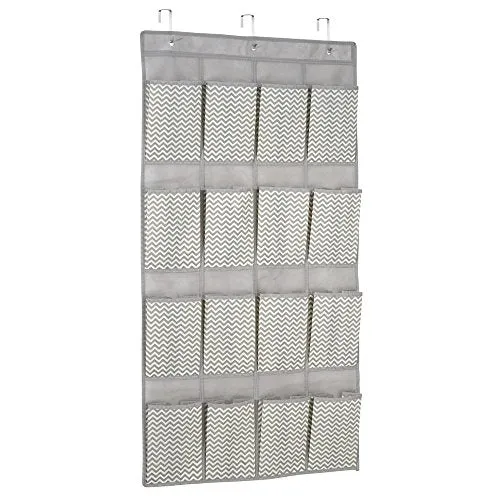 InterDesign 16-Pocket Hanging Shoe Organizer – Chevron Over Door Storage System, Taupe