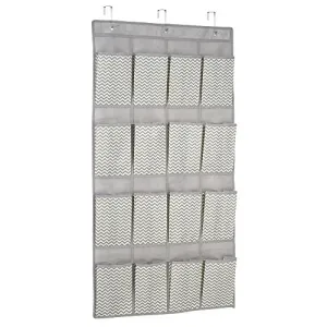 InterDesign 16-Pocket Hanging Shoe Organizer – Chevron Over Door Storage System, Taupe
