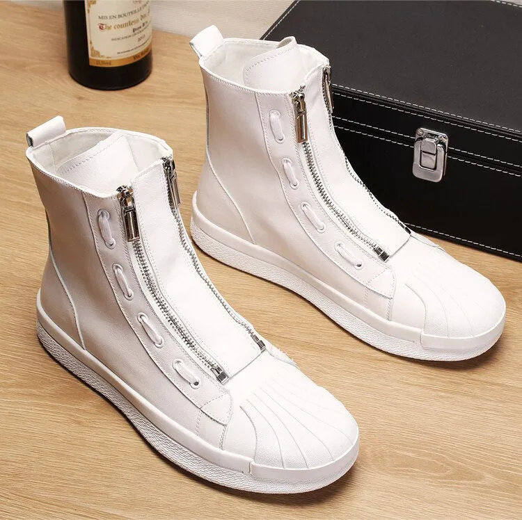 Italian designer men's casual breathable cow leather shoes party nightclub dress flats platform shoe ankle boots sapatos booties