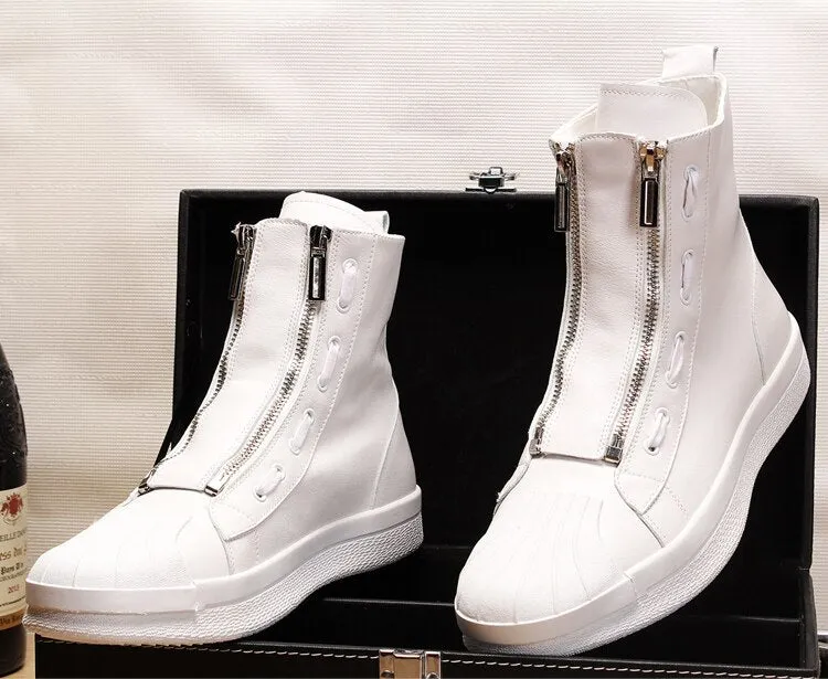 Italian designer men's casual breathable cow leather shoes party nightclub dress flats platform shoe ankle boots sapatos booties