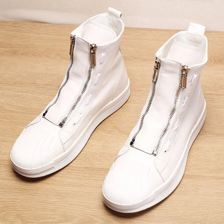 Italian designer men's casual breathable cow leather shoes party nightclub dress flats platform shoe ankle boots sapatos booties