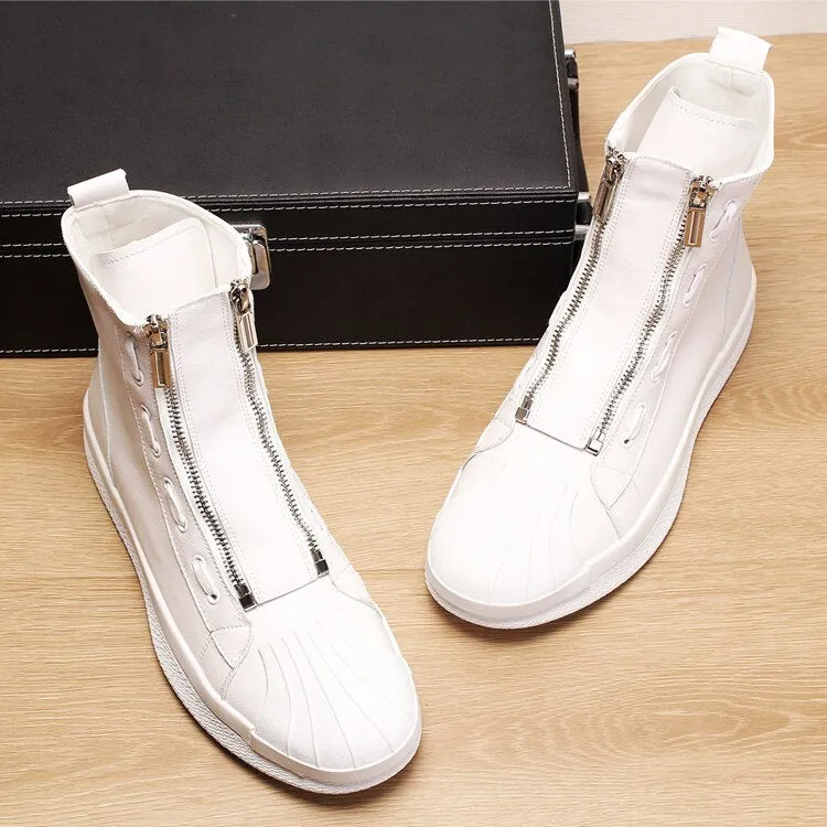Italian designer men's casual breathable cow leather shoes party nightclub dress flats platform shoe ankle boots sapatos booties