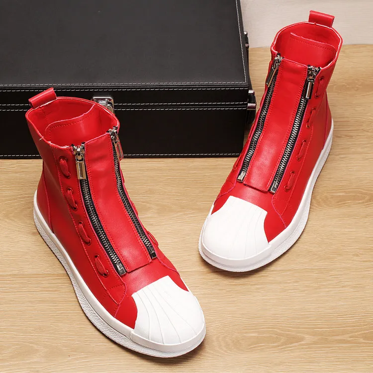 Italian designer men's casual breathable cow leather shoes party nightclub dress flats platform shoe ankle boots sapatos booties