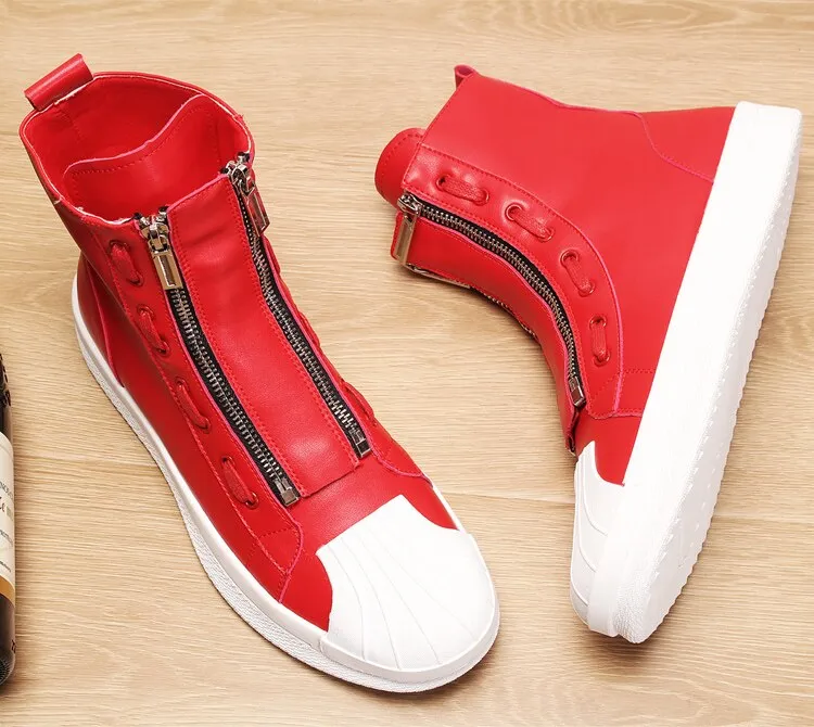 Italian designer men's casual breathable cow leather shoes party nightclub dress flats platform shoe ankle boots sapatos booties