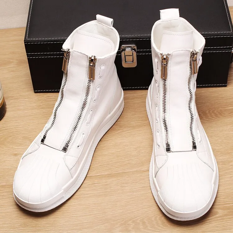 Italian designer men's casual breathable cow leather shoes party nightclub dress flats platform shoe ankle boots sapatos booties