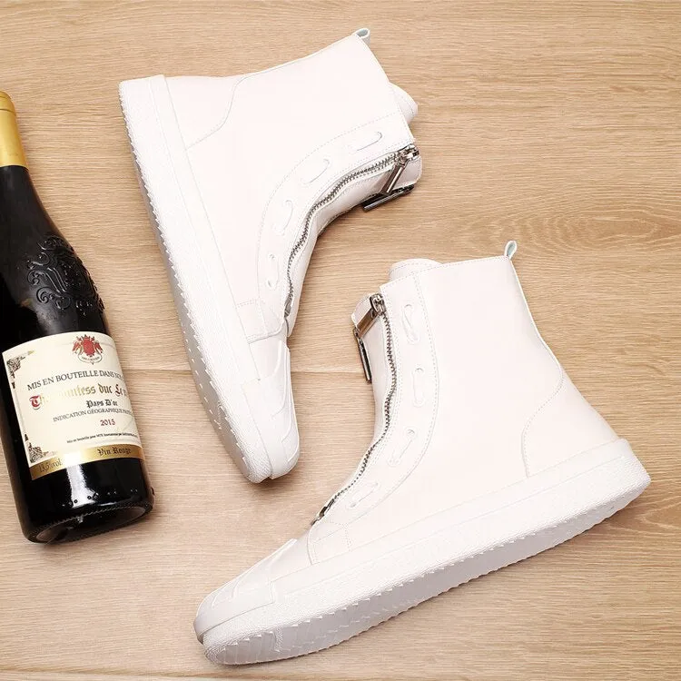 Italian designer men's casual breathable cow leather shoes party nightclub dress flats platform shoe ankle boots sapatos booties