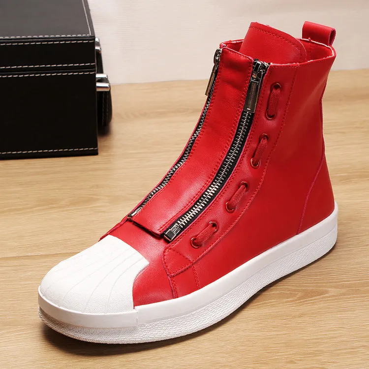 Italian designer men's casual breathable cow leather shoes party nightclub dress flats platform shoe ankle boots sapatos booties