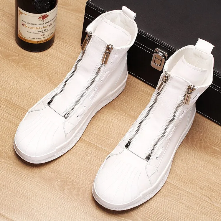 Italian designer men's casual breathable cow leather shoes party nightclub dress flats platform shoe ankle boots sapatos booties