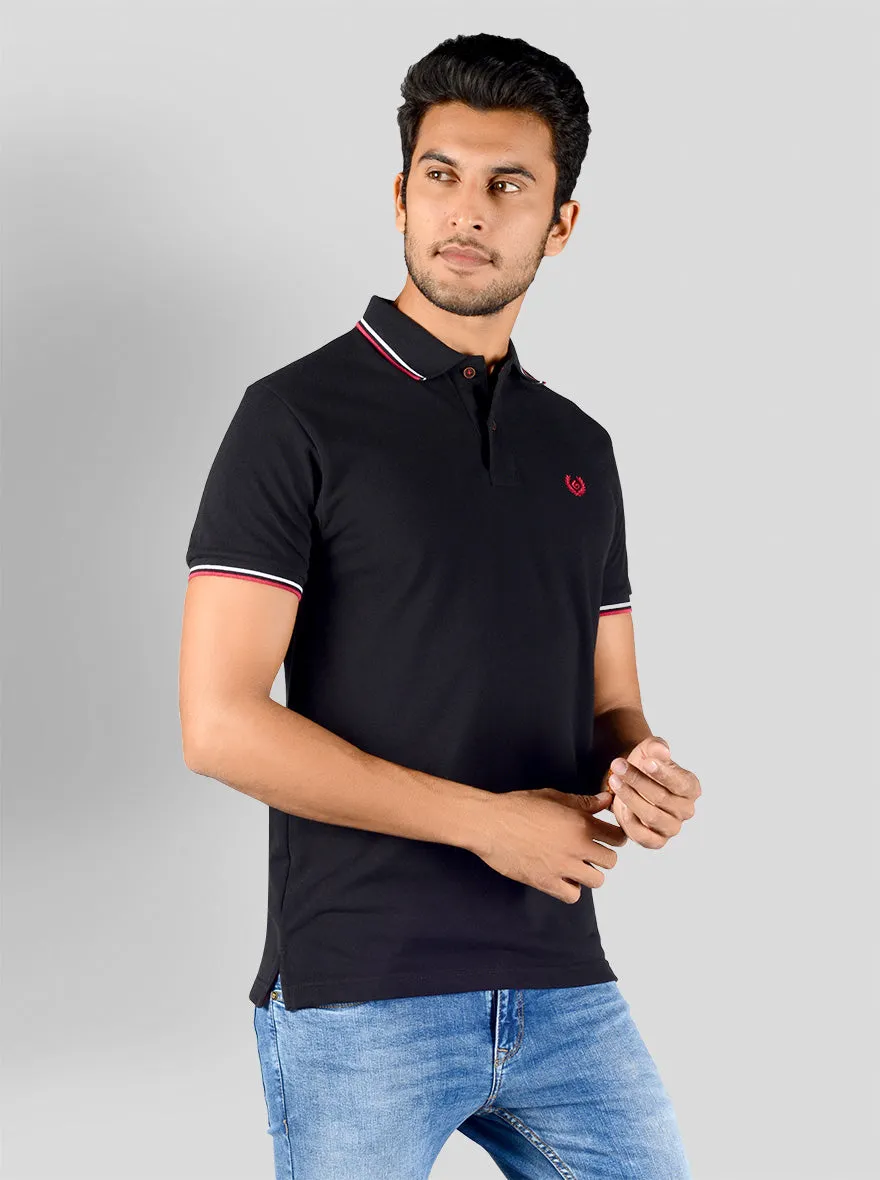 Jet Black Solid Slim Fit Polo T-shirt | Greenfibre