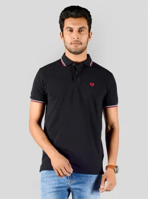 Jet Black Solid Slim Fit Polo T-shirt | Greenfibre