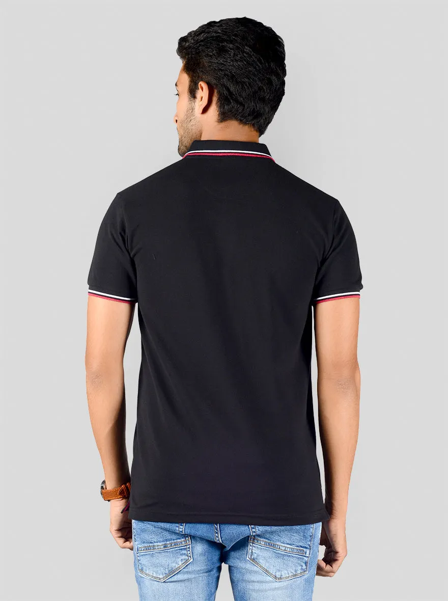 Jet Black Solid Slim Fit Polo T-shirt | Greenfibre