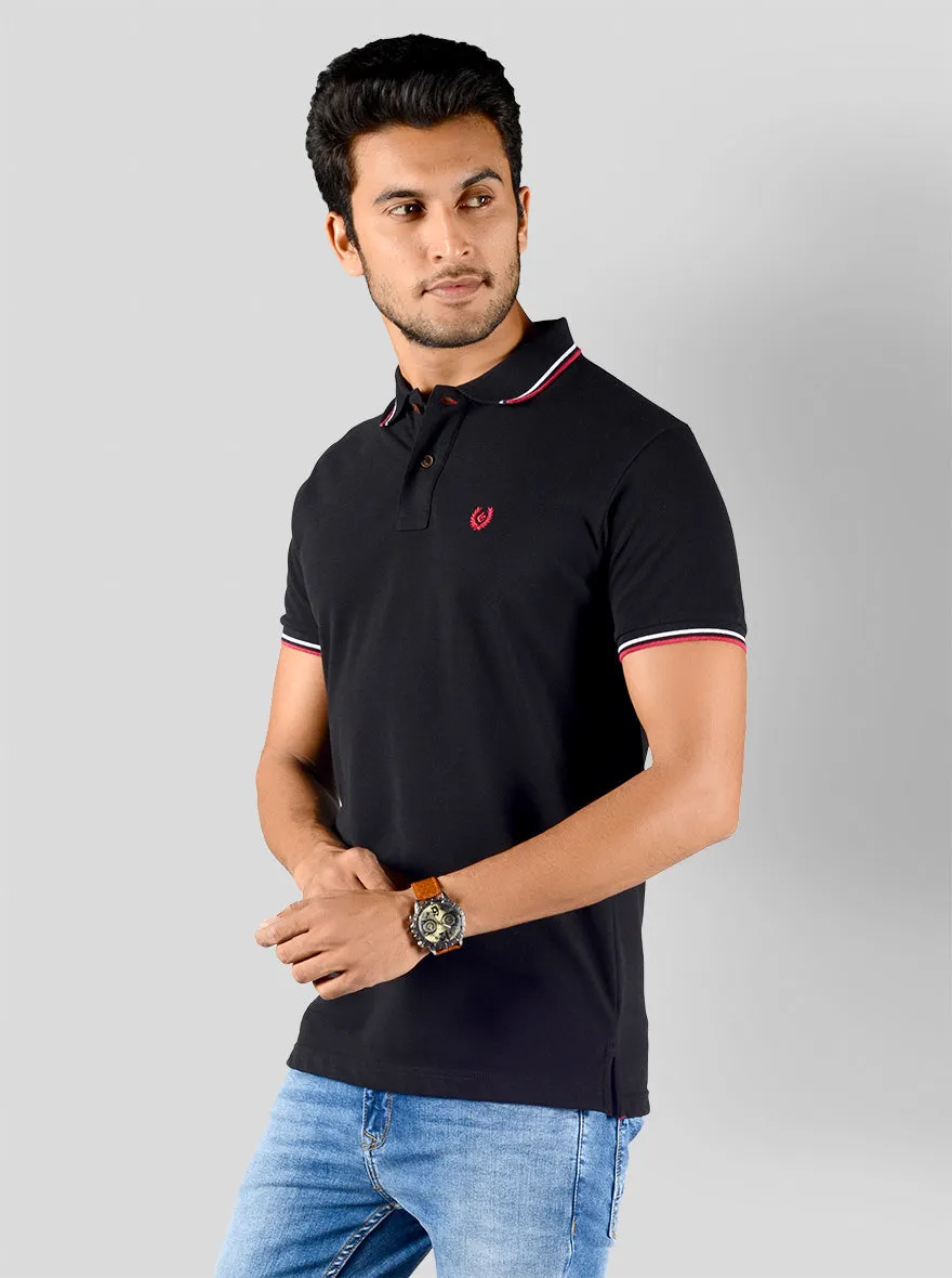 Jet Black Solid Slim Fit Polo T-shirt | Greenfibre