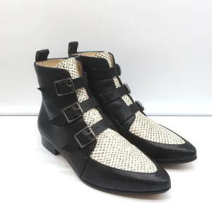 Jimmy Choo Ankle Boots Marlin Cream Snake Print & Black Leather Size 37