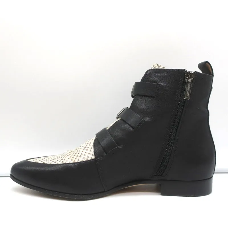 Jimmy Choo Ankle Boots Marlin Cream Snake Print & Black Leather Size 37
