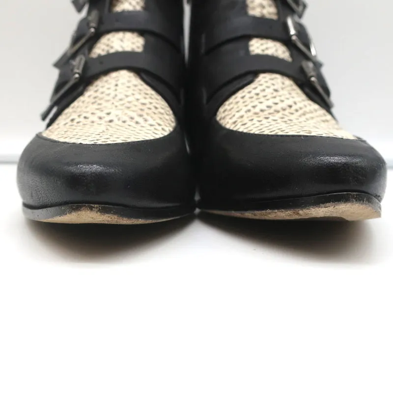 Jimmy Choo Ankle Boots Marlin Cream Snake Print & Black Leather Size 37