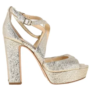 Jimmy Choo Emily Cross-Strap Sandal Heels in Gold Leather