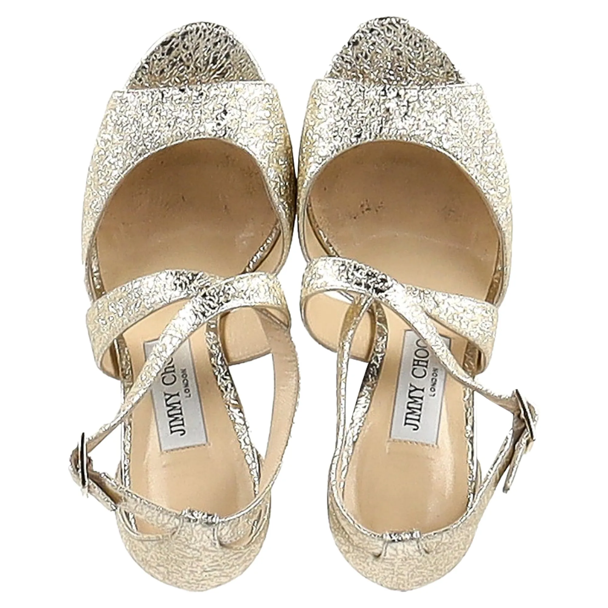 Jimmy Choo Emily Cross-Strap Sandal Heels in Gold Leather