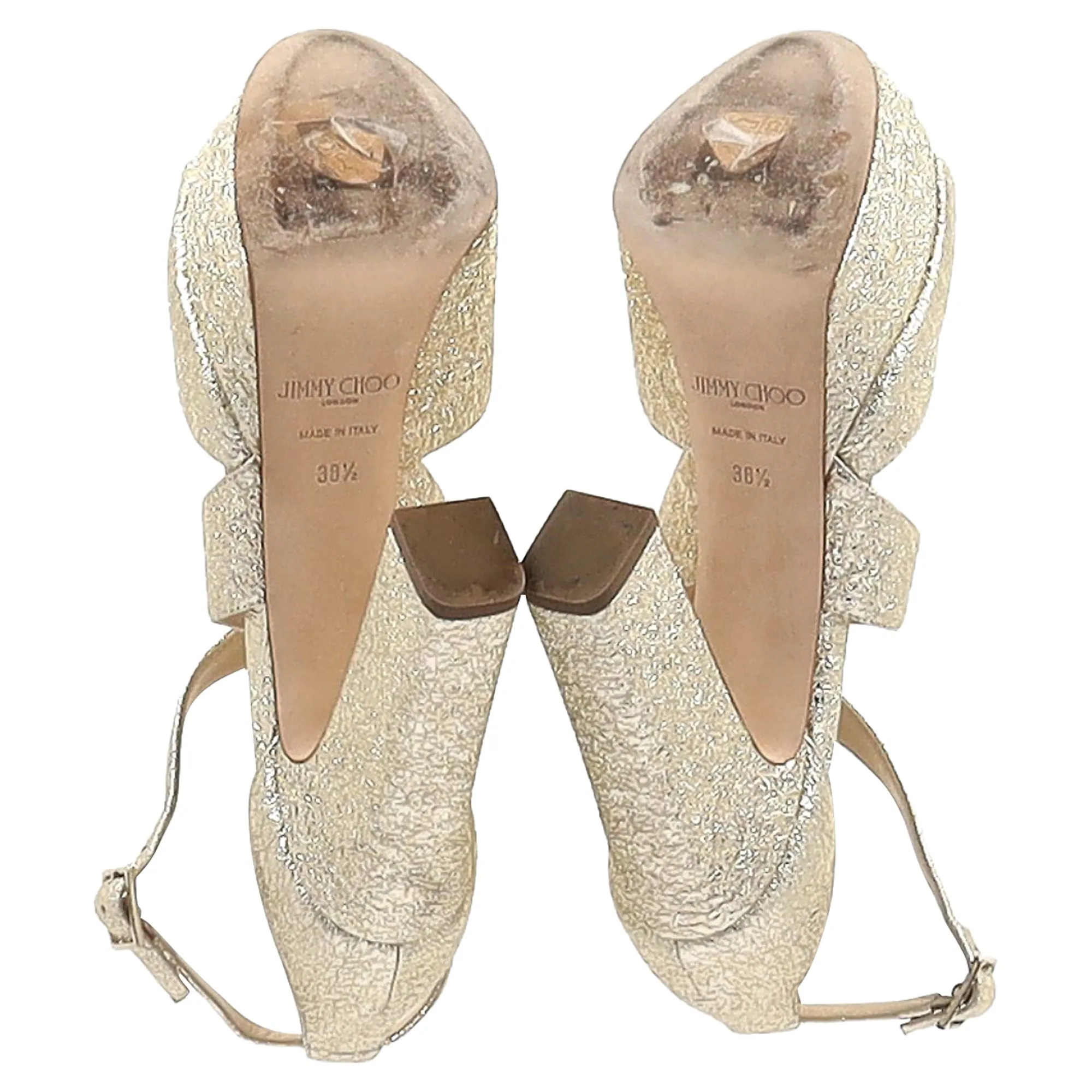 Jimmy Choo Emily Cross-Strap Sandal Heels in Gold Leather