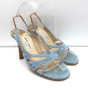 Jimmy Choo Studded Denim Slingback Sandals Size 37 Open Toe Heels
