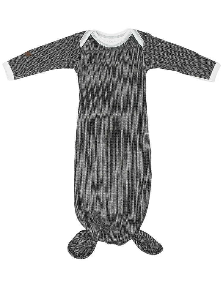 Juddlies - Newborn Organic Knotted Baby Nightgown with Hand Cuffs - Bear Black - Cottage Collection