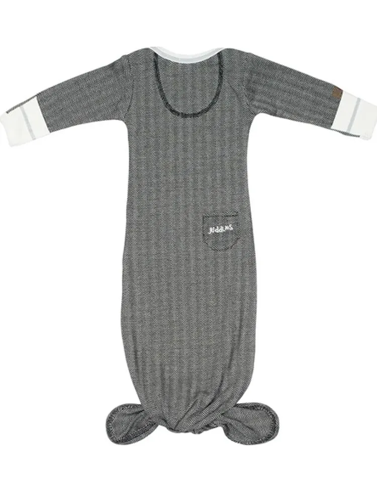 Juddlies - Newborn Organic Knotted Baby Nightgown with Hand Cuffs - Bear Black - Cottage Collection
