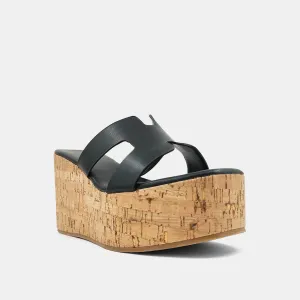 Kalinda Faux Leather Wedge Sandals - Black