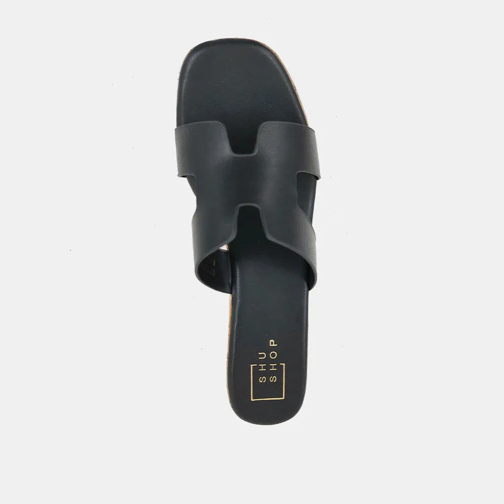 Kalinda Faux Leather Wedge Sandals - Black