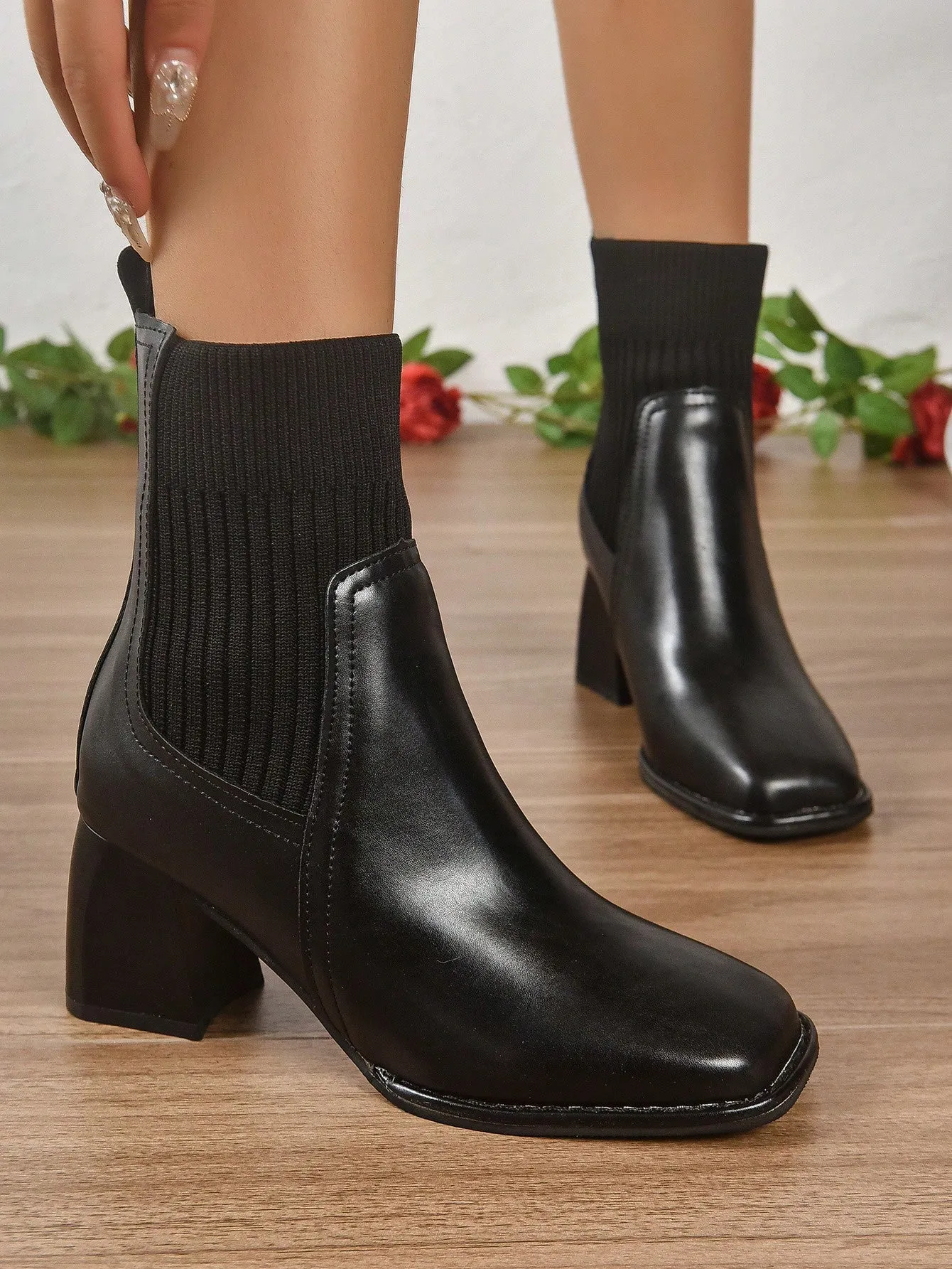 Knitted Classic Black Boots - Black