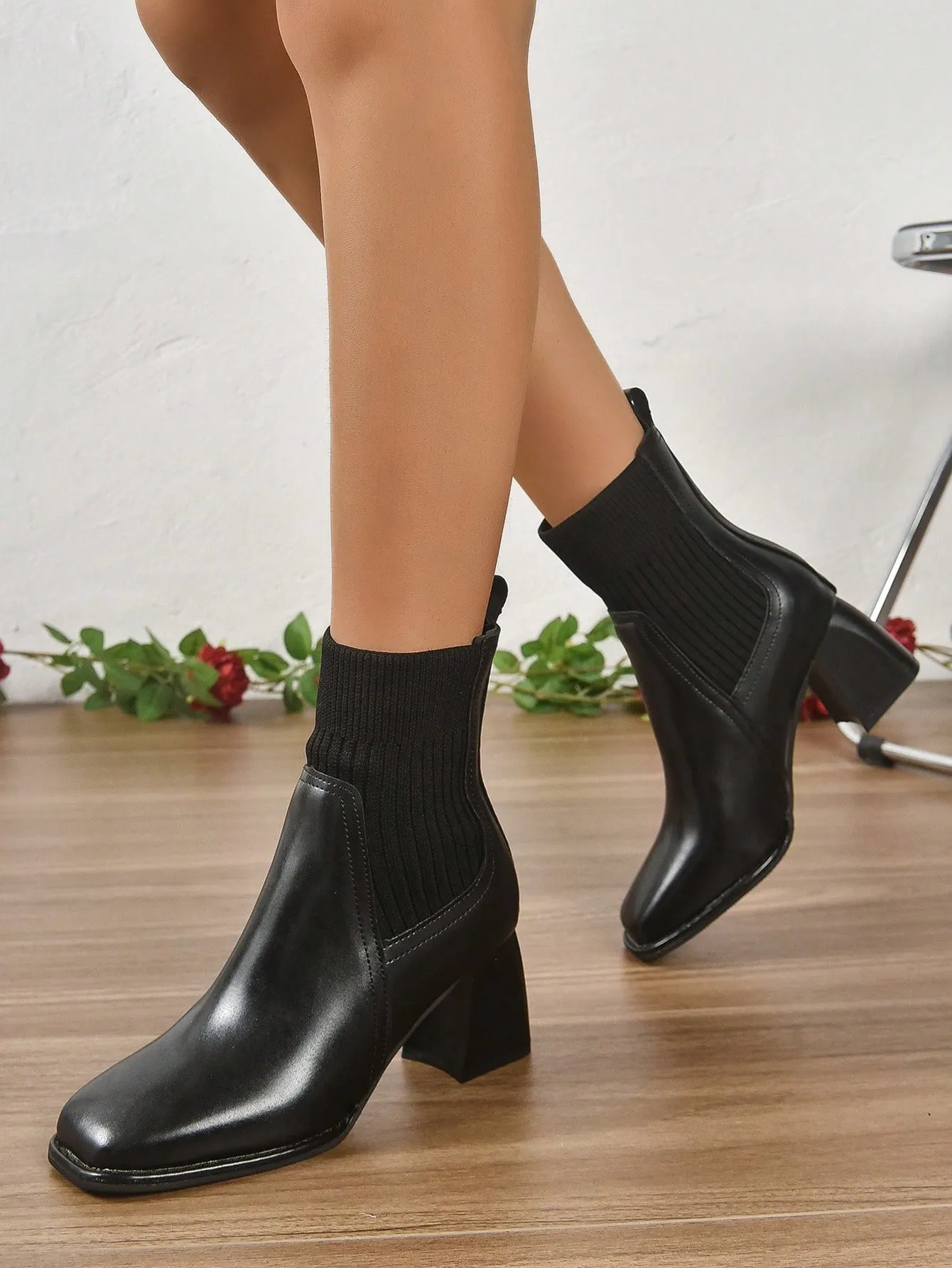 Knitted Classic Black Boots - Black