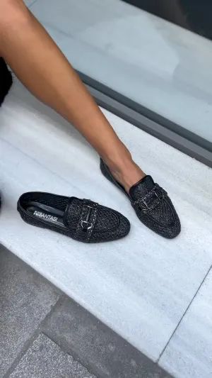 Knitted Straw Flats Black