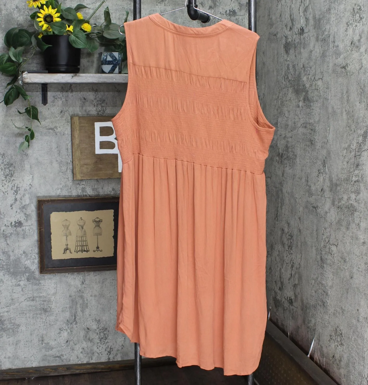 Knox Rose Plus Size Sleeveless Smocked Button-Down Dress 83895507 Brown 1X