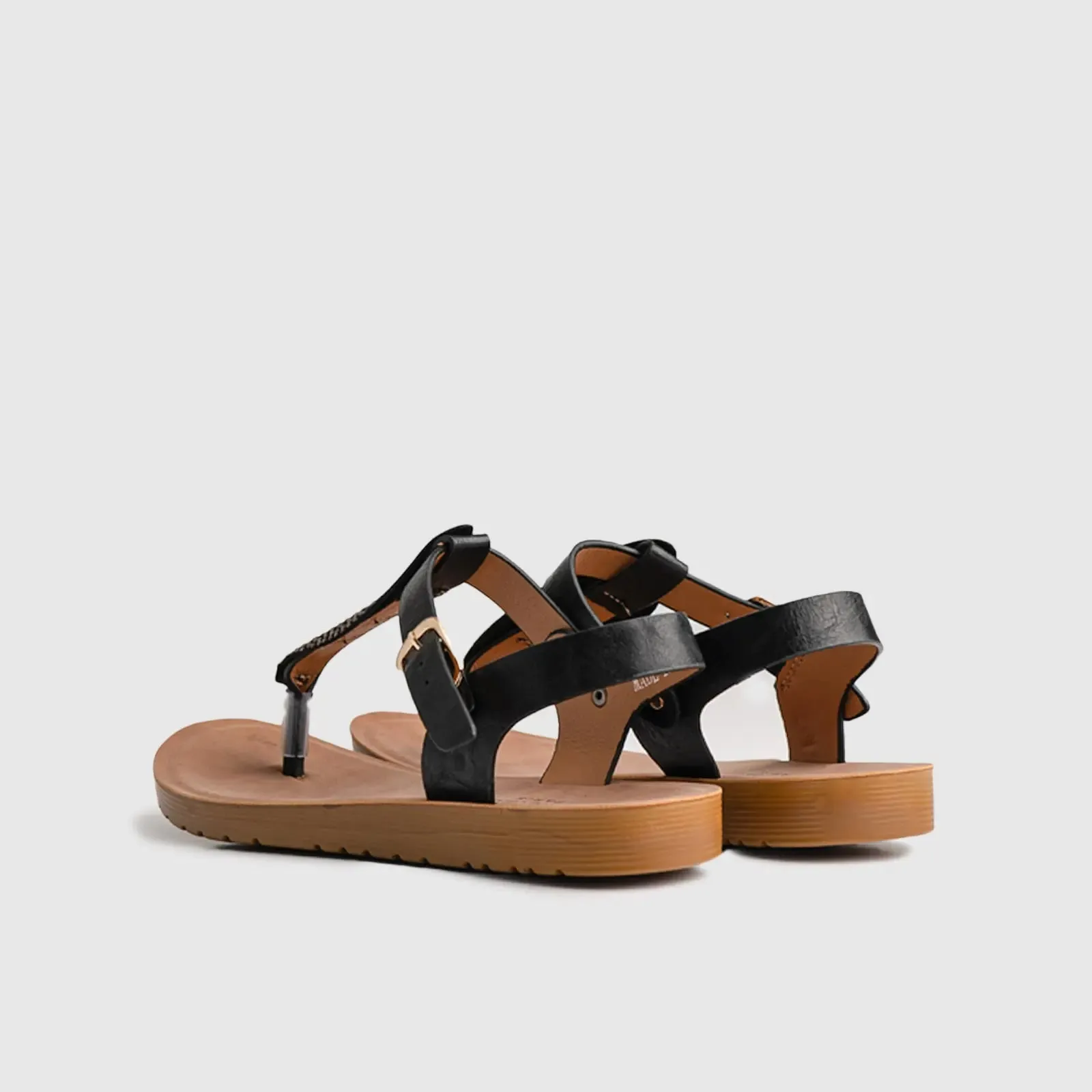 Ladies Thong Strap Sandal Black 10511