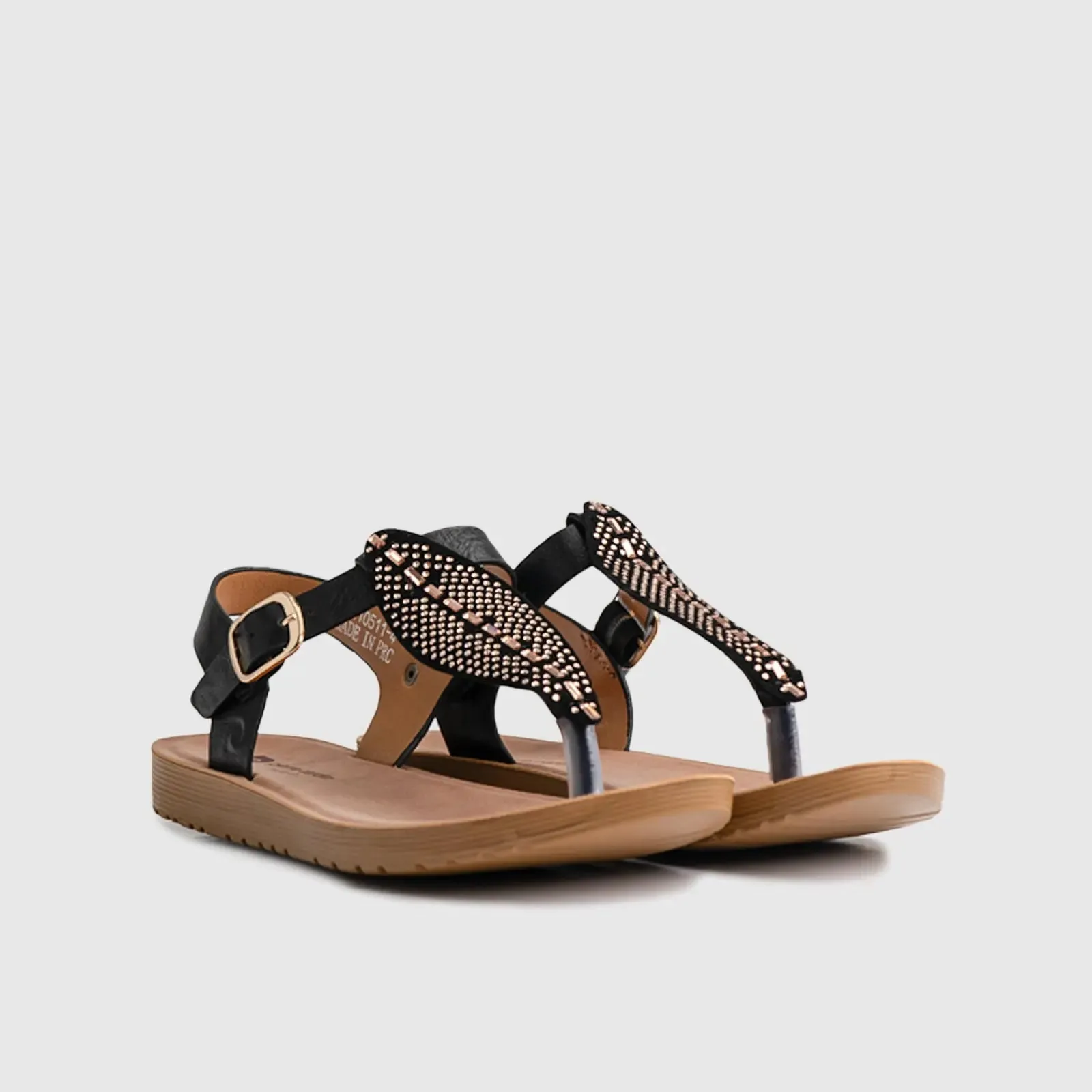 Ladies Thong Strap Sandal Black 10511