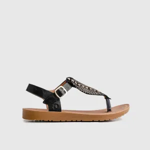 Ladies Thong Strap Sandal Black 10511