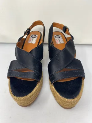 Lanvin Black Satin Wedge Platform Sandal