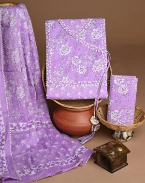 Lavender Angrakha Traditional Print Trending Cotton Suit Set