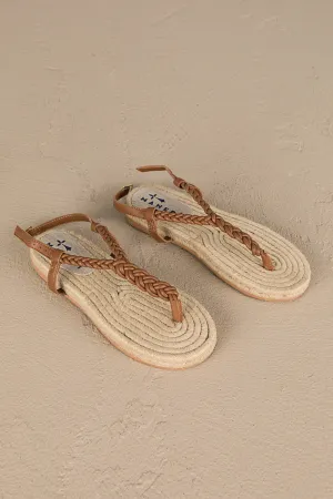 Leather Braid Ankle Strap Jute Sandals | Tan