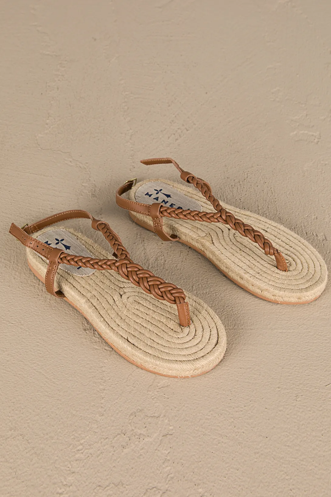 Leather Braid Ankle Strap Jute Sandals | Tan