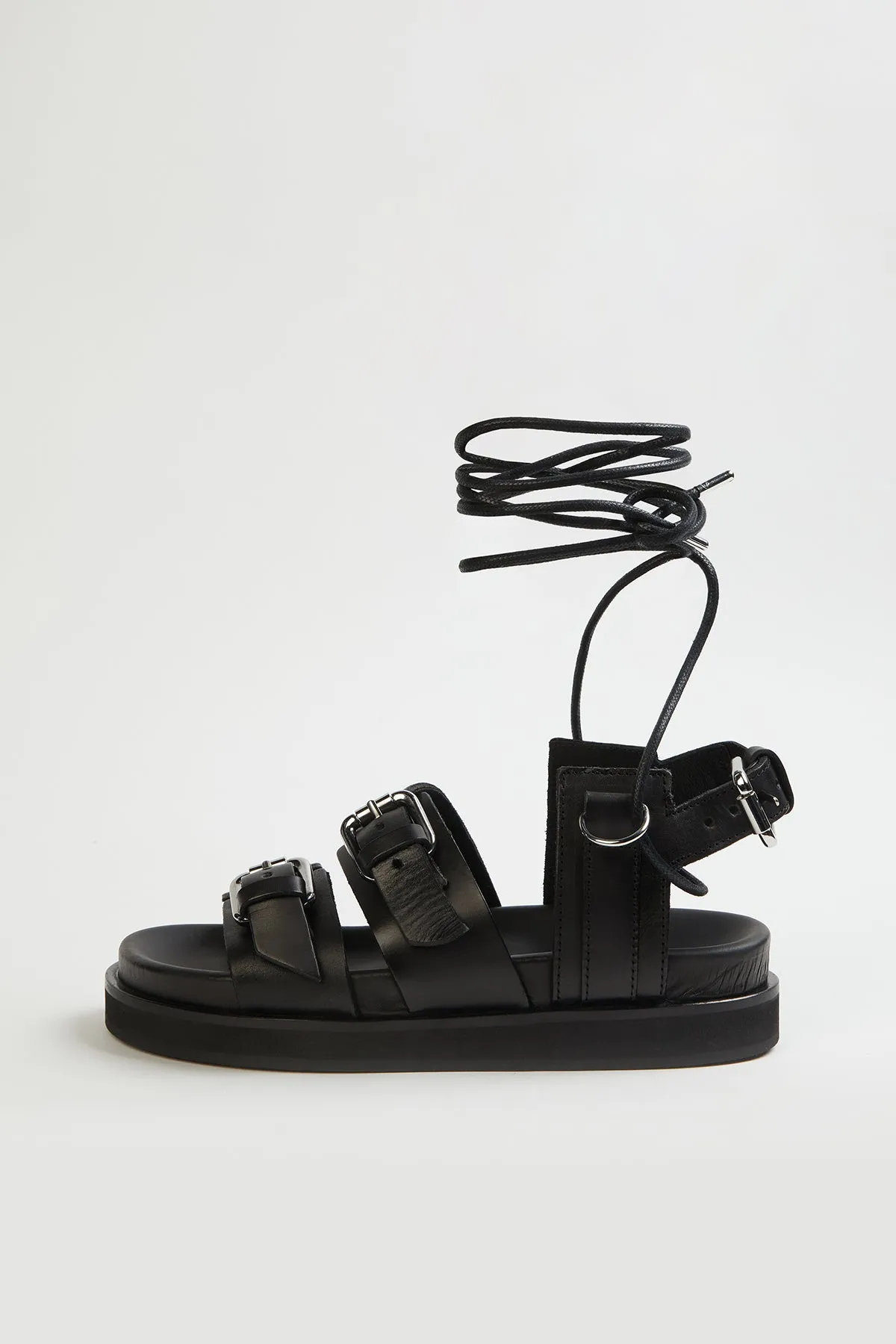 LEATHER PLATFORM SANDALS WITH ANKLE TIE
