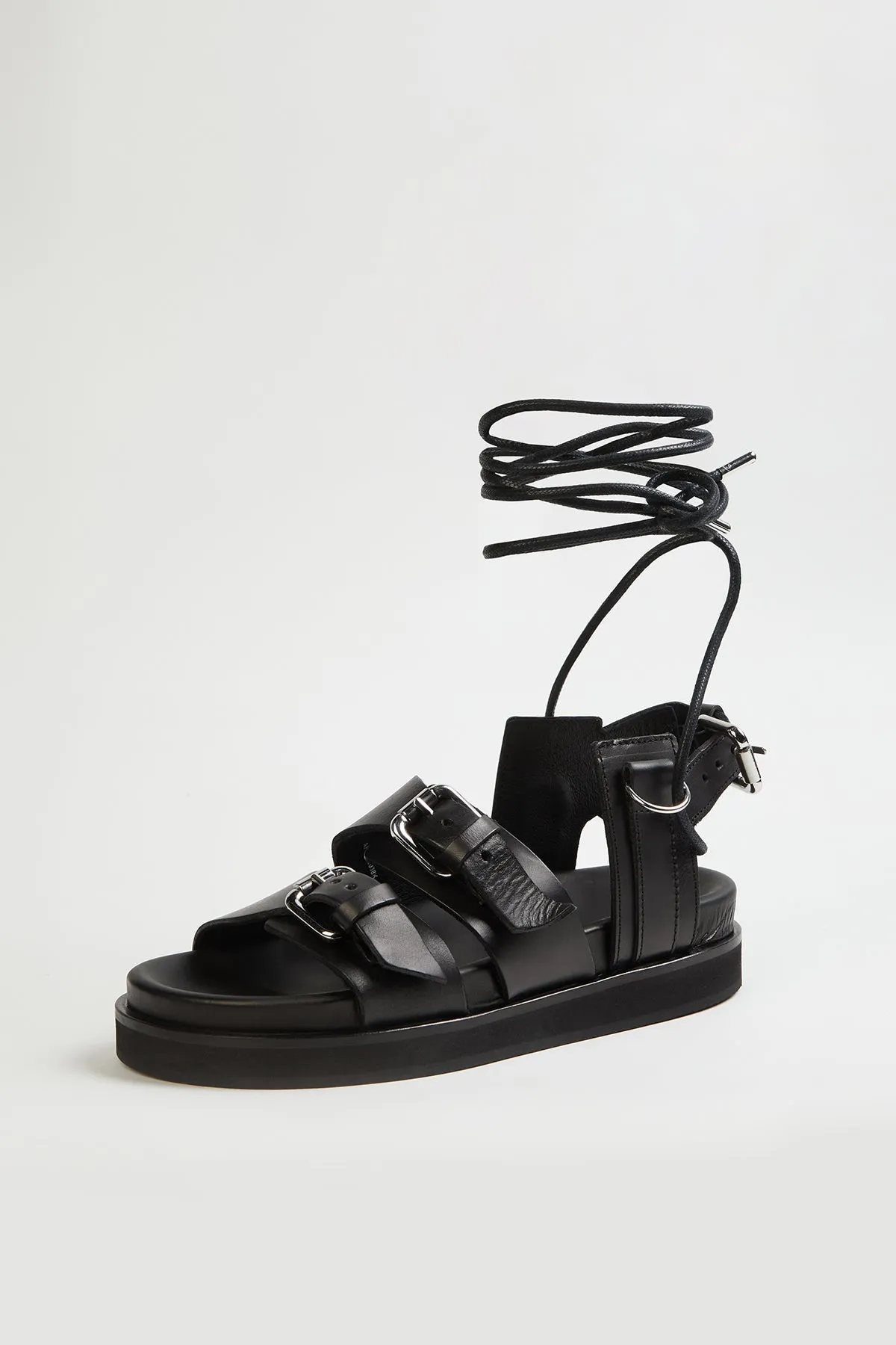 LEATHER PLATFORM SANDALS WITH ANKLE TIE