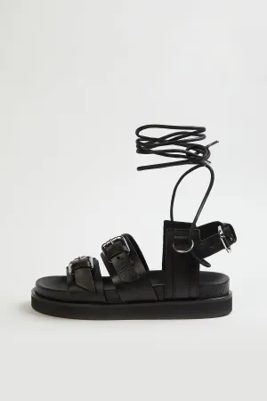 LEATHER PLATFORM SANDALS WITH ANKLE TIE